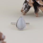Sterling Silver Pear Shape White Stone Ring for Women